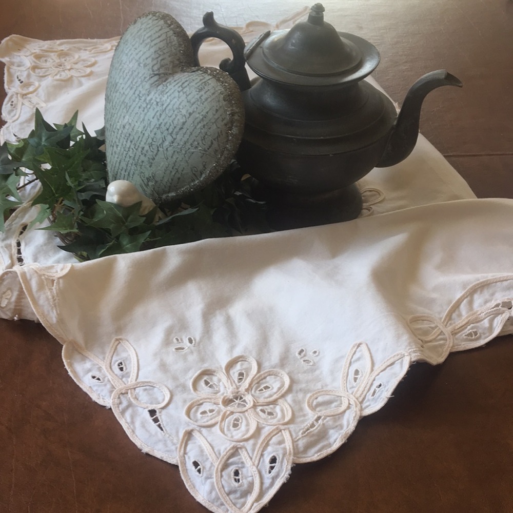 Battenberg lace NWOT square cottagecore small 33” x 33” topper tablecloth